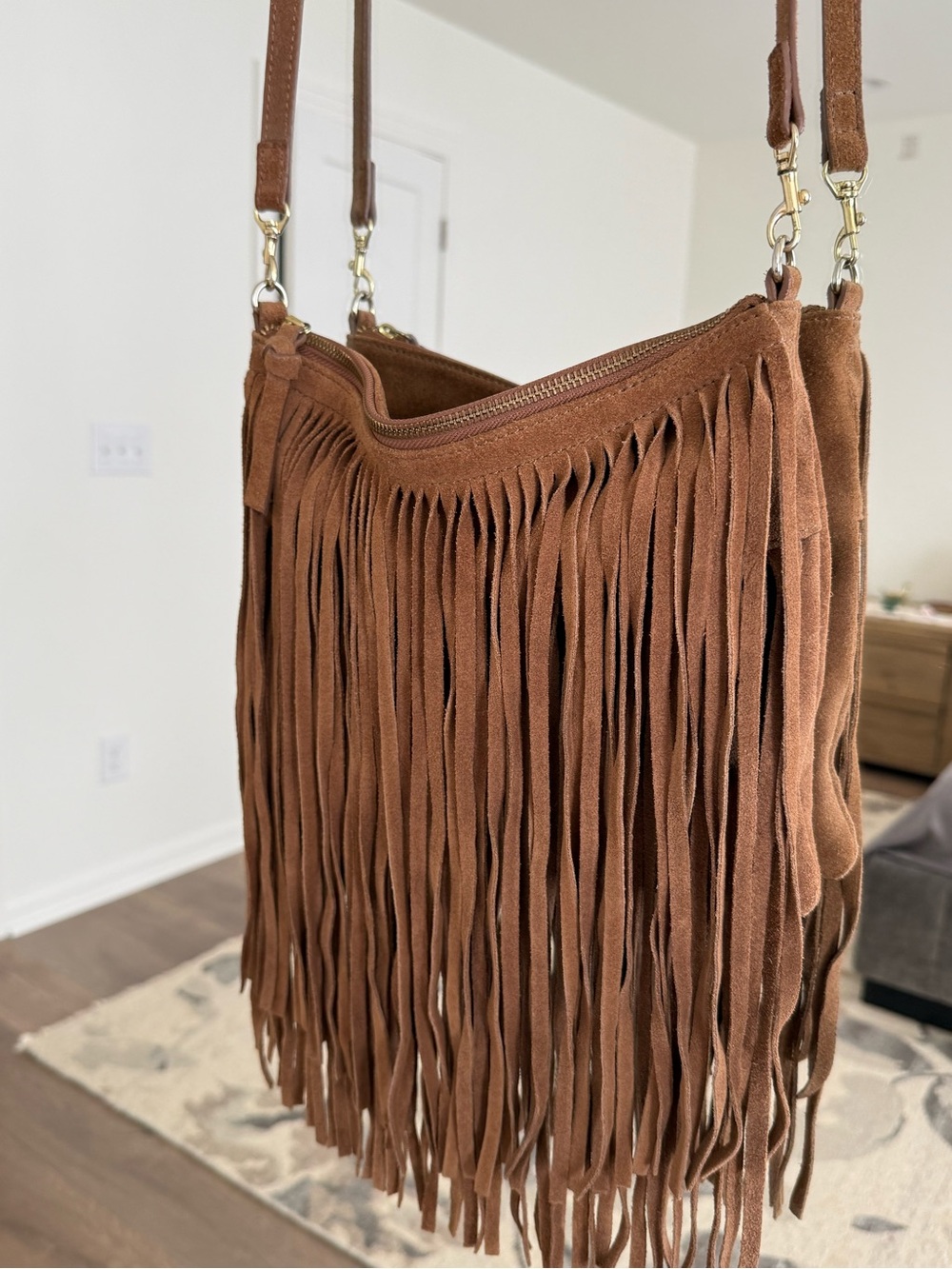 Chico’s Fringe Suede Crossbody Bag in Brown